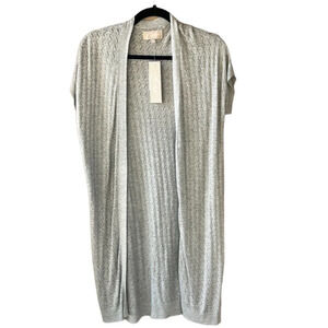 Joan Vass New w Tag Pointel Knit Cap Sleeve Open Front Gray Duster Cardigan PM